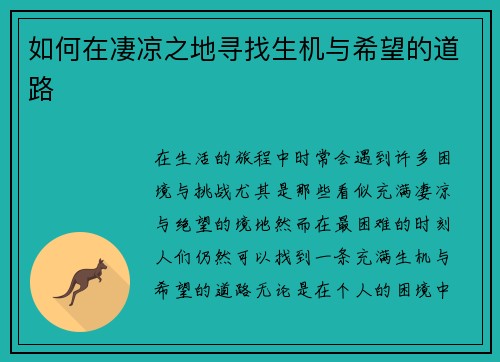 如何在凄凉之地寻找生机与希望的道路